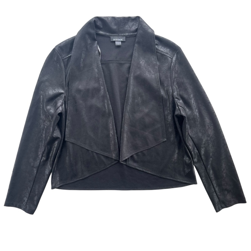 B•Design Women’s L Black Faux Suede Leather Open Drape Front, Lightweight Jacket